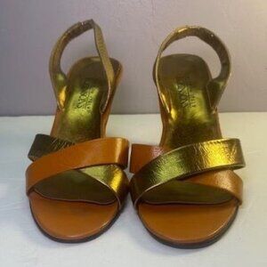 Robinsons Women's Heels - Gold & Orange Brown Strappy Sandals Size 5.5  3-Inch H